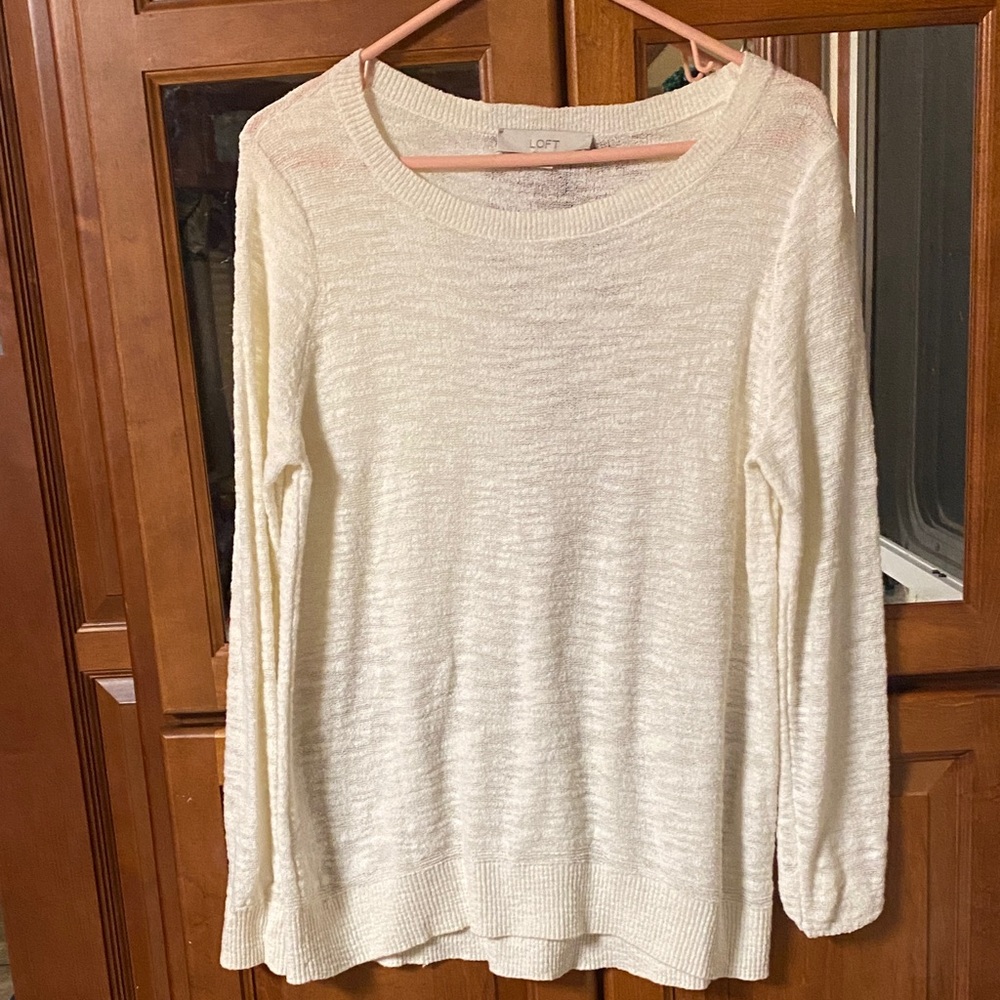 LOFT Cream Knit Size Medium Long Sleeved Semi-Sheer Top Spring Fall